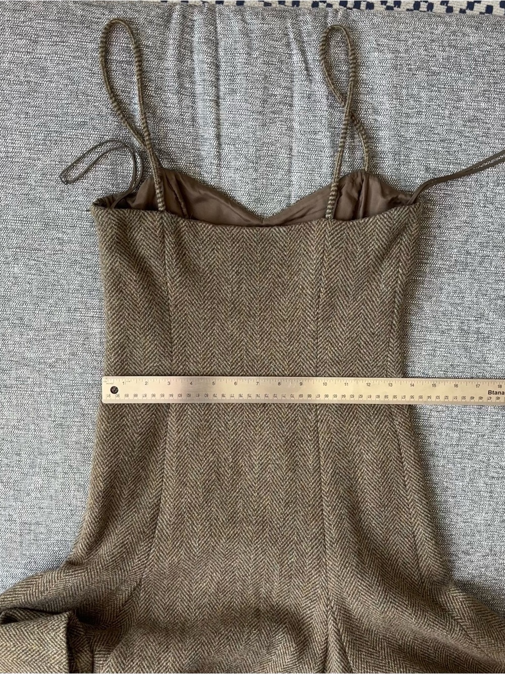 Vintage Ralph Lauren 100% Wool Herringbone Tweed Slip Dress Size 2 Blue Label - Picture 14 of 14